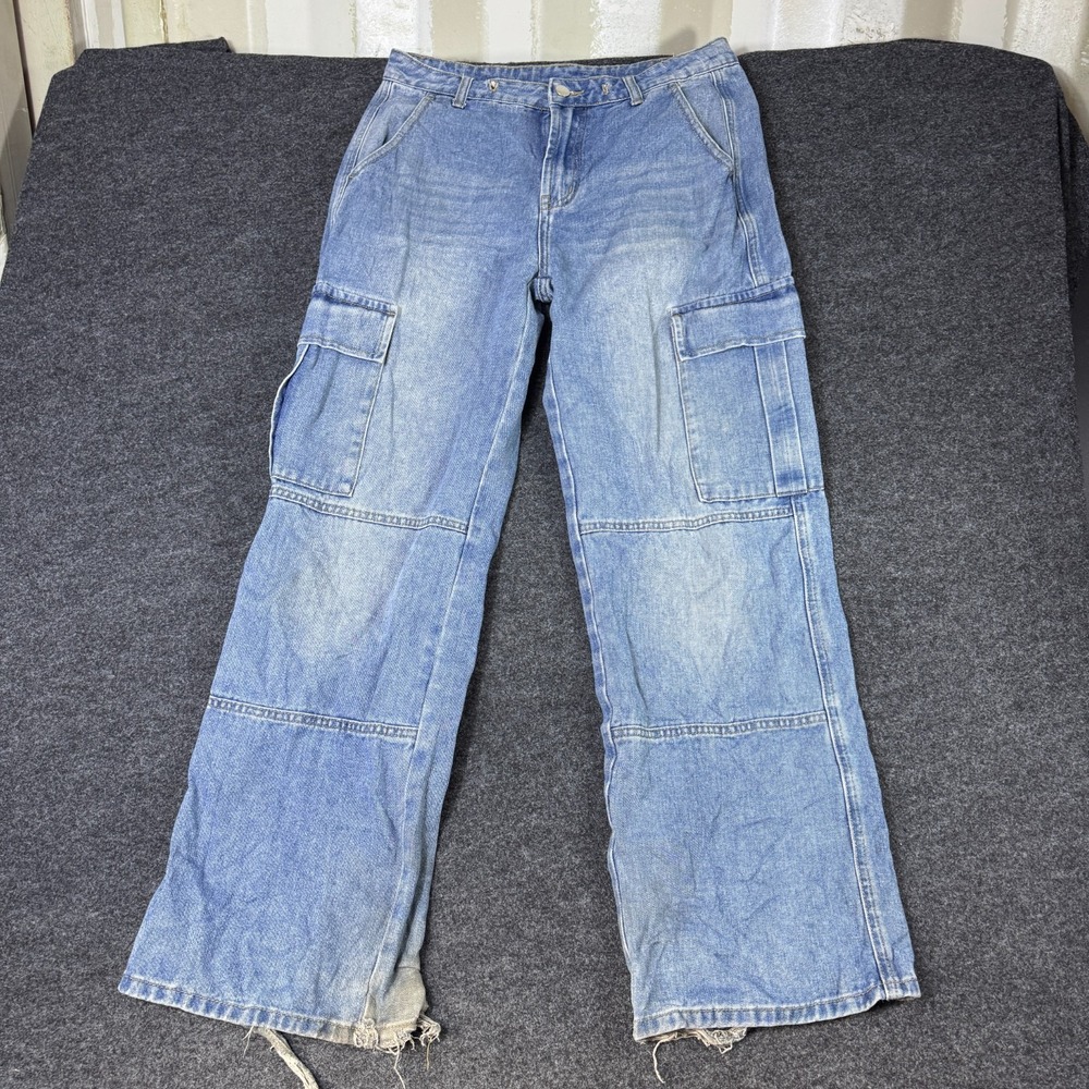 Cider Cargo Jeans Womens Small Blue Denim Utility Pockets Workwear Straight Leg